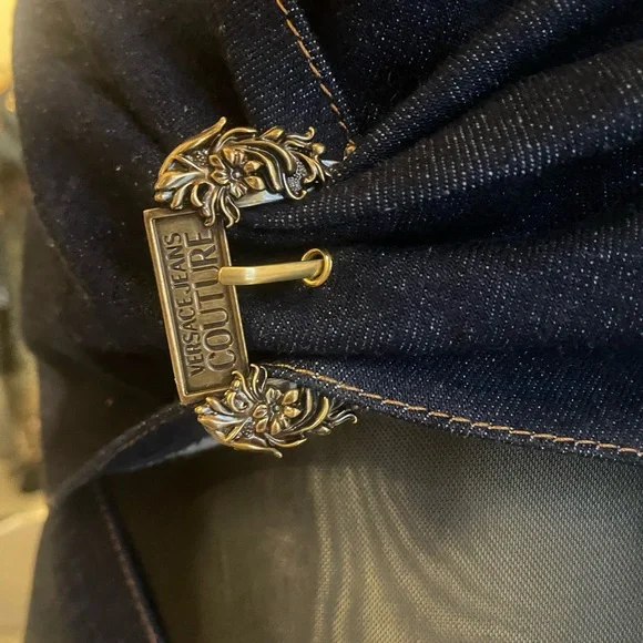 Versace denim stretch mesh black dress 8/10